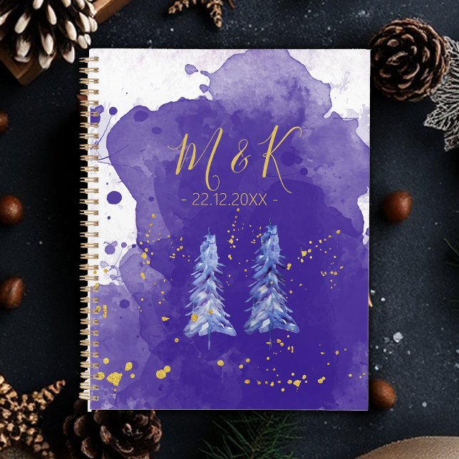 Agenda Árvore de Natal Roxa Flocos de Neve Dourados (Criador carregado)