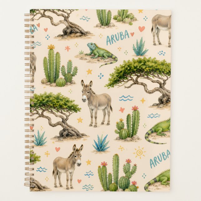 Agenda Árvore divi de Aruba, burro, iguana, cacto (Frente)