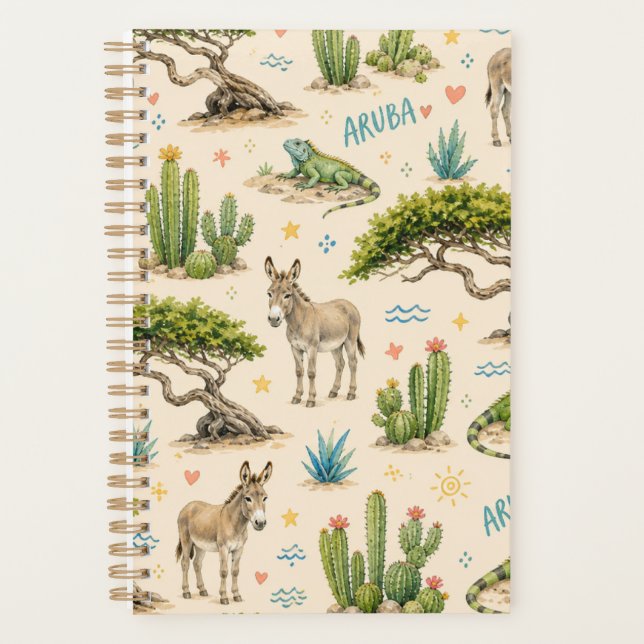 Agenda Árvore divi de Aruba, burro, iguana, cacto (Frente)