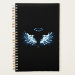 Agenda Asas Anjos Azuis Brilhantes em fundo preto