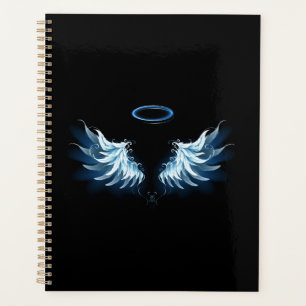 Agenda Asas Anjos Azuis Brilhantes em fundo preto