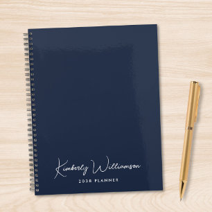Agenda Assinatura Chic Monograma Azul Script