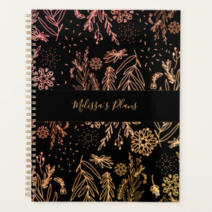 Agenda Assinatura do Padrão Floral Dourado Elegante Rosa