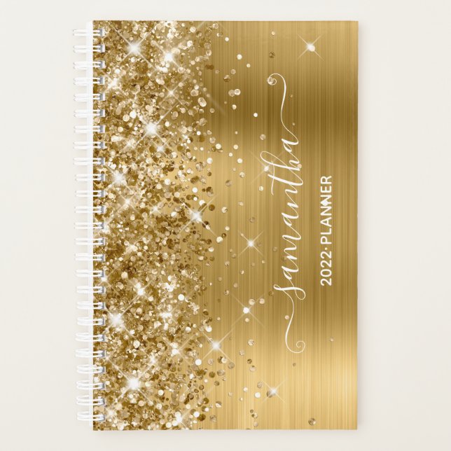 Agenda Assinatura Dourada Glitter e Foil Girly (Frente)