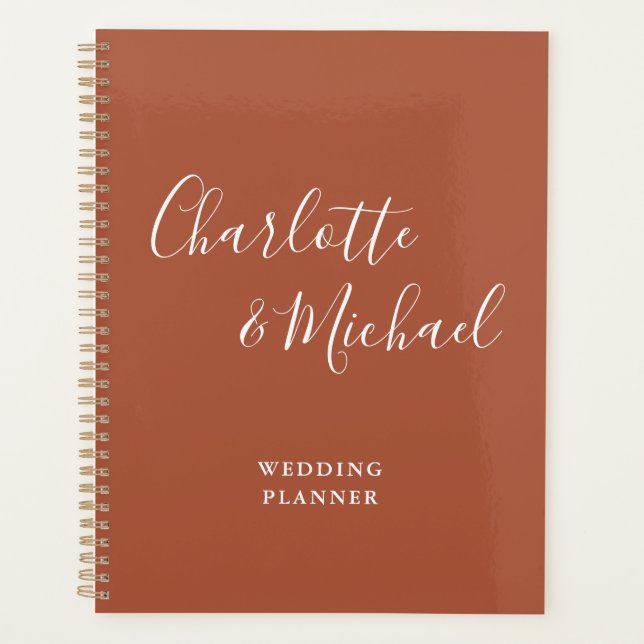 Agenda Assinatura Elegante Casamento Terracota Script (Frente)