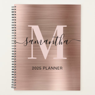 Agenda Assinatura Monograma Rosa Metálico Dourado