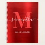 Agenda Assinatura Monograma Vermelho Metálico<br><div class="desc">Crie seu próprio planejador ou livro de compromissos personalizado com nome feminino e monograma.
O gráfico de arte digital de folha metálica falsa vermelha irá imprimir como uma foto.
Monograma contemporâneo vermelho e branco com design de caligrafia em estilo de assinatura elegante pode ser personalizado.</div>