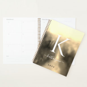 Agenda Assinatura Personalizada Monograma Aquarela Dourad