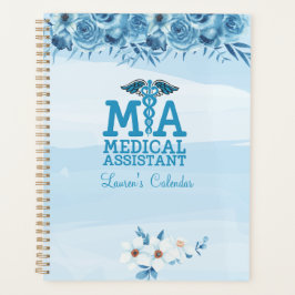 Agenda Assistente médico Blue Floral Personalizado