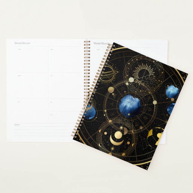 Agenda Astrologia Celestial Dourada do Veludo Negro (Exibição)