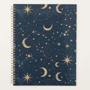 Agenda Astronomia Vintage Navy Marfim Lua Constelação