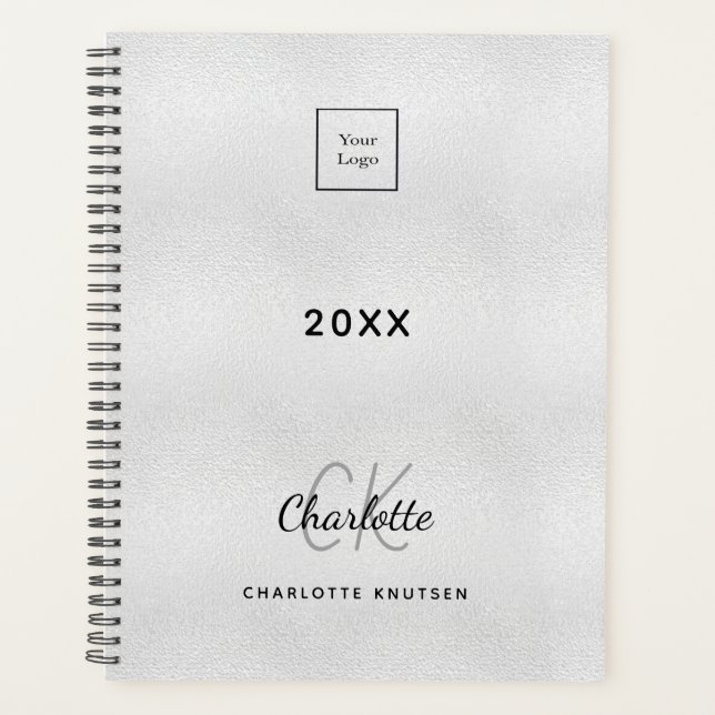 Agenda Atividade das iniciais do monograma prateado de lo (Frente)