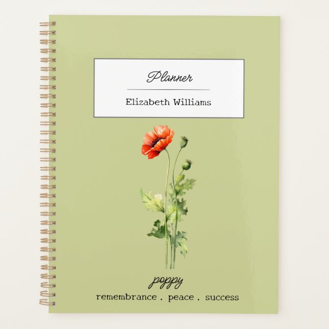 Agenda August Birth Flower Poppy Symbol of Peace Success (Frente)