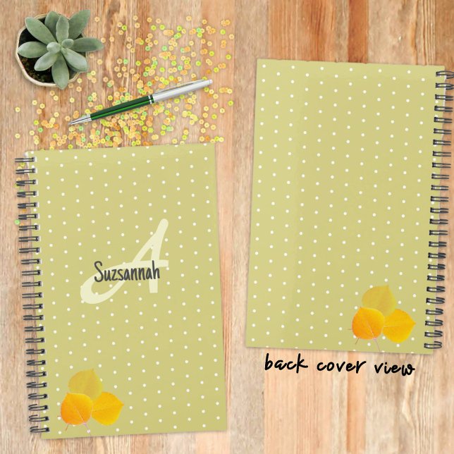 Agenda Autumn Aspens Folhas e Padrão de Bolinhas Monogram (This  planner can make a sweet gift or for your needs. It's easy to personalize or remove text. )