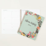 Agenda Autumn Floral Wreath Sage Green Personalizado<br><div class="desc">Autumn Floral Wreath Sage Green com Planejador de Nomes</div>