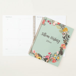 Agenda Autumn Floral Wreath Sage Green Personalizado