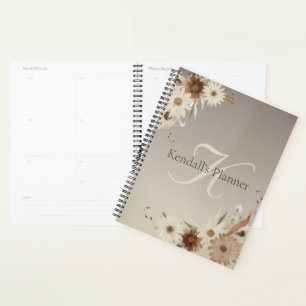 Agenda Autumn Watercolor Floral Monograma Personalizado