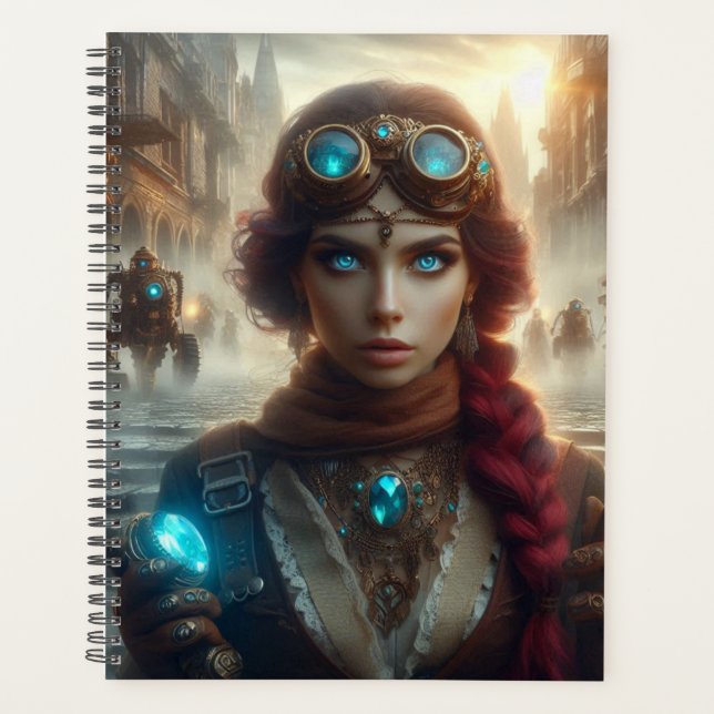 Agenda Aventura de Senhora Industrial Vitoriana Steampunk (Frente)