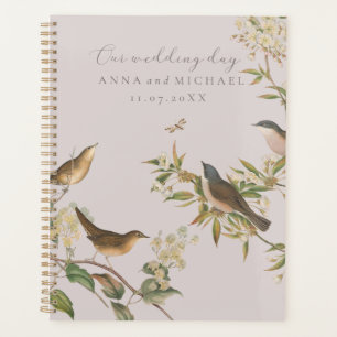 Agenda Aves e folhas, casamento romântico rosa