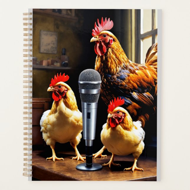 Agenda Aves em Sessão – Galinhas com Microfone e Gravador (Frente)