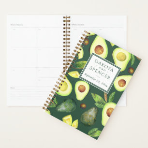 Agenda Avocado Blossoms Padrão de Fruta Verde Escuro