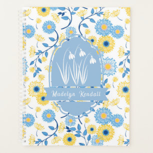 Agenda Azul & Amarelo Laurentian Floral Nome Personalizad