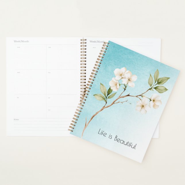 Agenda Azul Aqua Floral Branco (Exibição)