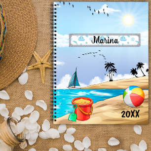 Agenda Azul céu ensolarado praia tropical personalizada