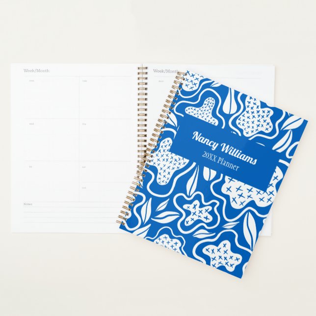 Agenda Azul e Branco Bordado Personalizado (Exibição)