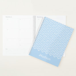 Agenda Azul E Branco Squiggly Chevron Ziguezague Com Nome