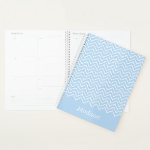 Agenda Azul E Branco Squiggly Chevron Ziguezague Com Nome