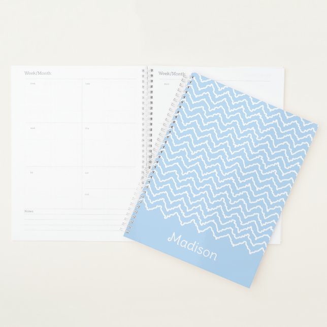 Agenda Azul E Branco Squiggly Chevron Ziguezague Com Nome (Exibição)