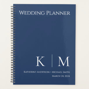 Agenda Azul Escuro e Branco- Monograma-Planner