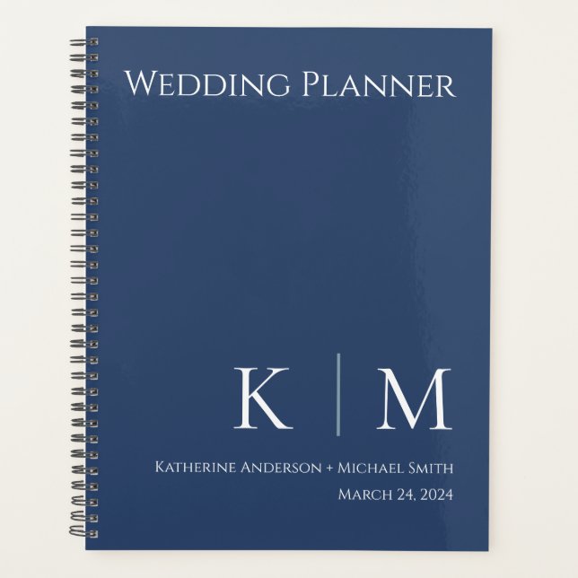 Agenda Azul Escuro e Branco- Monograma-Planner (Frente)