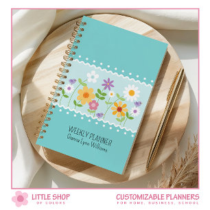 Agenda Azul Floral Personalizável