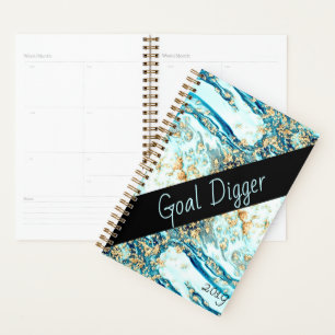 Agenda Azul Marble Metálico Dourado Aqua Cobalt Boss Beau