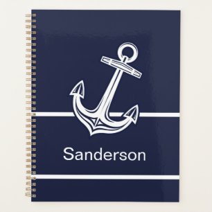 Agenda Azul Marinho do Oceano Âncora Náutica Personalizad