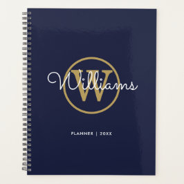 Agenda Azul Marinho Dourado Monograma Nome 2023