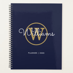 Agenda Azul Marinho Dourado Monograma Nome 2023
