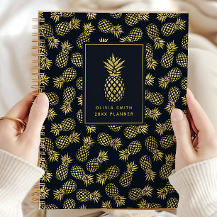 Agenda Azul Marinho e Abacaxi Dourado Personalizado
