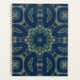 Agenda Azul Marinho e Padrão Geométrico Octogonal Dourado