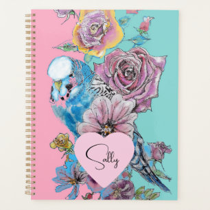 Agenda Azul-pasta Aquarela floral Girls Rosa Aqua