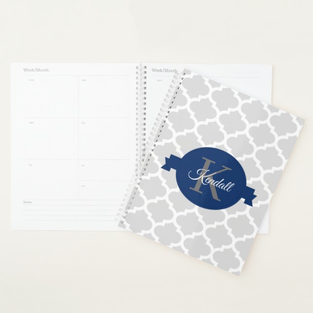 Agenda Azul Quatrefoil Personalizado (Exibição)