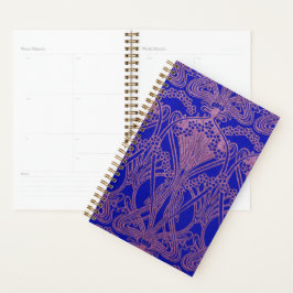 Agenda Azul real, padrão Art nouveau, roxo real, flora