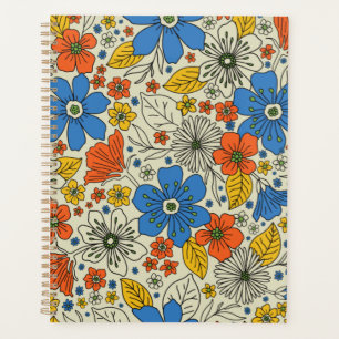 Agenda Azul Retroativo, Amarelo e Laranja Floral