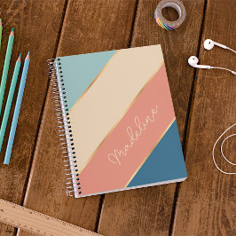 Agenda Azul Teal Coral Oceano Faixa Verde Personalizada