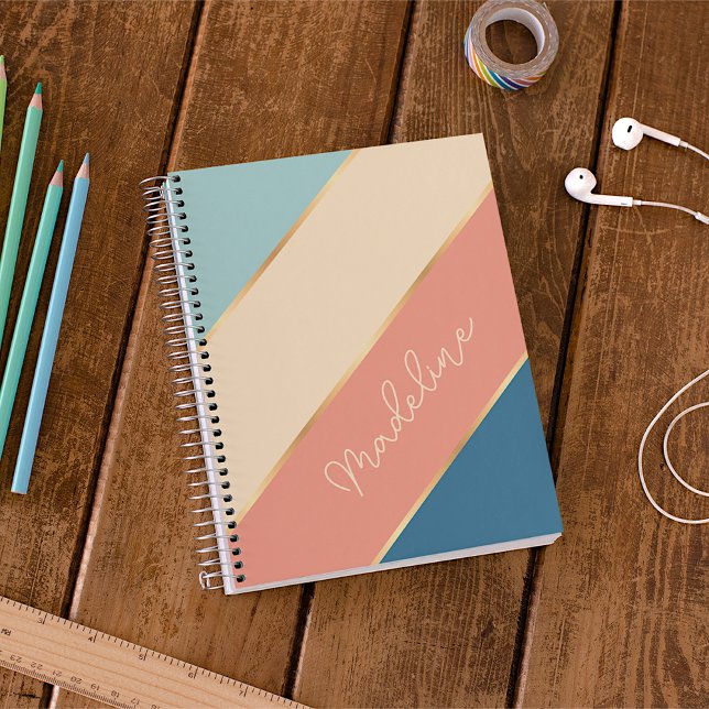 Agenda Azul Teal Coral Oceano Faixa Verde Personalizada (Criador carregado)