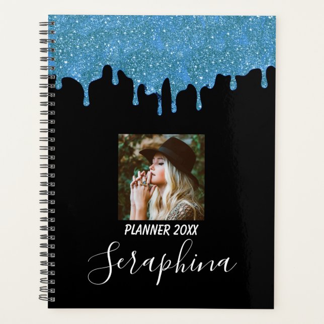 Agenda Azul Turquesa e Preto com Foto Personalizada e Dri (Frente)