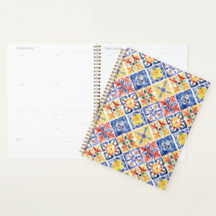 Agenda Azul Vermelho Amarelo Floral Abstrato Cinco de Mai