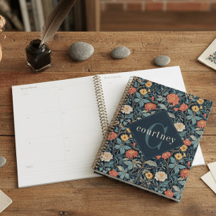 Agenda Azul William Morris Floral Elegante Monograma